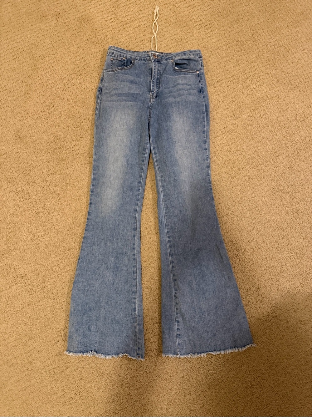 Almost Famous Light Blue High-Rise Flare Jeans with Frayed Hem